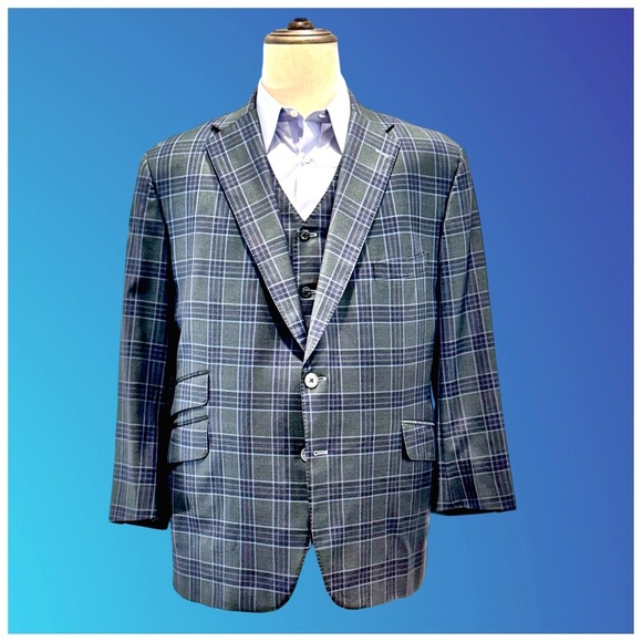 Tom James Royal Classic Men’s Three-Piece Suit. Green, Blue. 44R Altered - Picture 10 of 14
